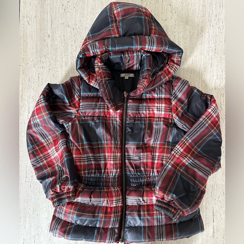 Junior Gaultier Kids Plaid Hooded Puffer Coat, Size 10A